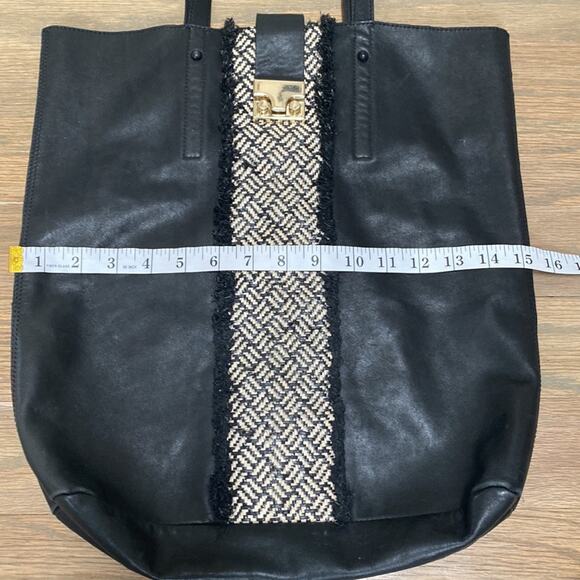 Loeffler Randall Black Tall Leather and Raffia Shopping Tote - Picture 7 of 8